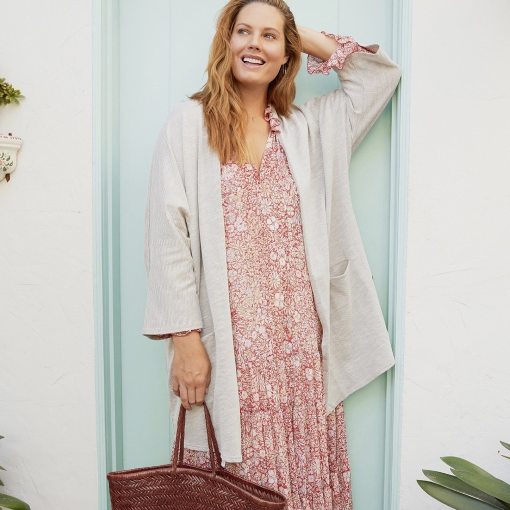 DONNI. sandwash ribbed cotton open front OSFA cardigan